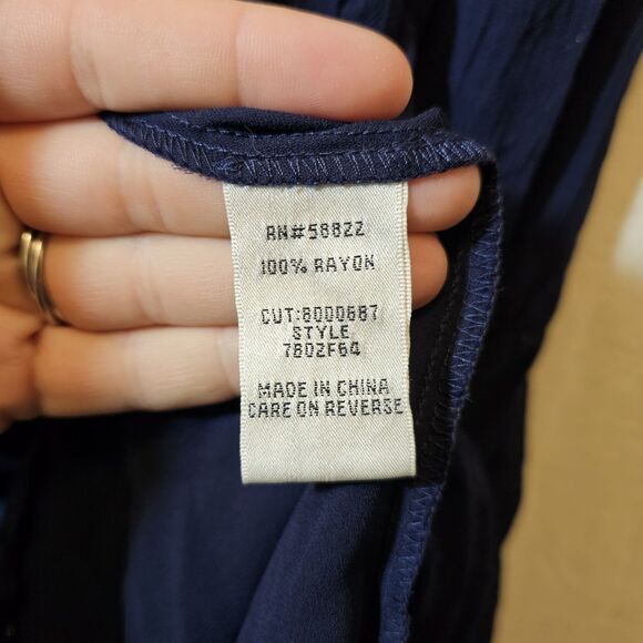 Sophie Max Navy Blue Midi Dress Red Floral Embroidery Tassels Womens Medium - Picture 8 of 10